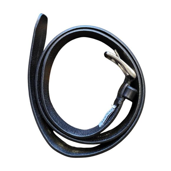 Fossil Leather Belt Men's 44 Black Leather Adjustable Classic Silver Buckle - Picture 4 of 5